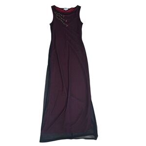 Rampage Maxi Dress Women Small Burgundy Black Rose Mesh 90s Vintage Goth  USA